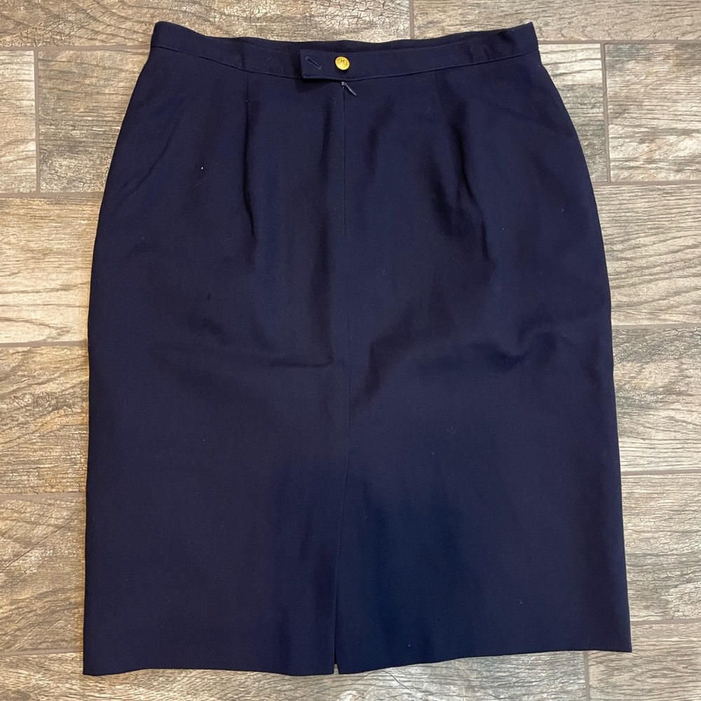wool navy blue skirt zipper & button back closure size 16 vintage flattering - Picture 12 of 13